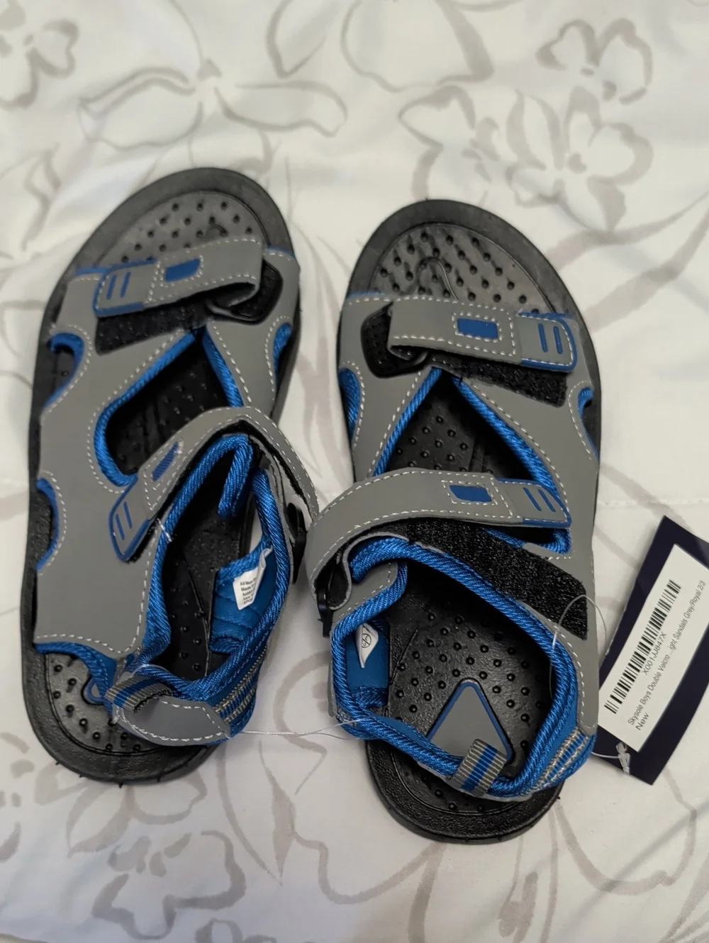 solo Gray and Blue Kids Adjustable Active Sandals